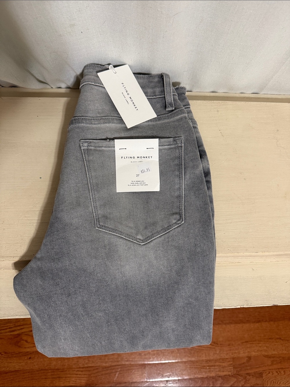 Flying Monkey Women’s Washed Grey Slim Straight Jeans